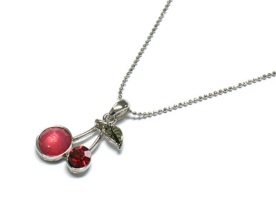 Made in korea whitegold plating crystal cherry necklace