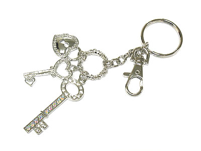 Crystal key and lock key holder charm