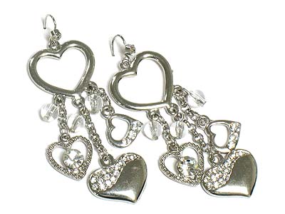 Multi crystal heart dangle earring