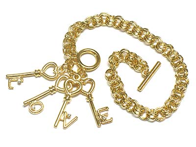 Love theme key charm double chain bracelet