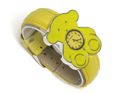 Designer inspired bear face leather band fashion watch