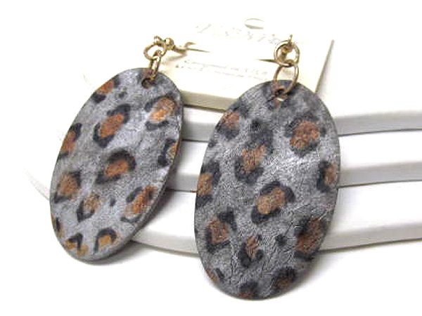 Oval shell printed leopard drop earring