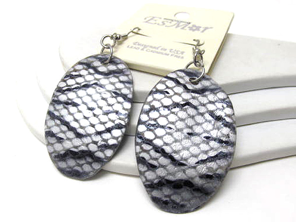 Oval shell printed snake skin drop earring