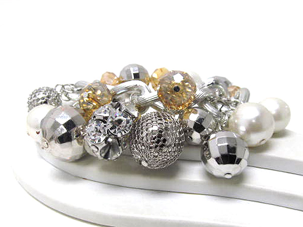 Metal crystal pearl mix chain stretch bracelet