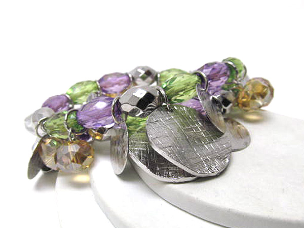 Arrowhead crystal glass drop multi metal disk stretch bracelet