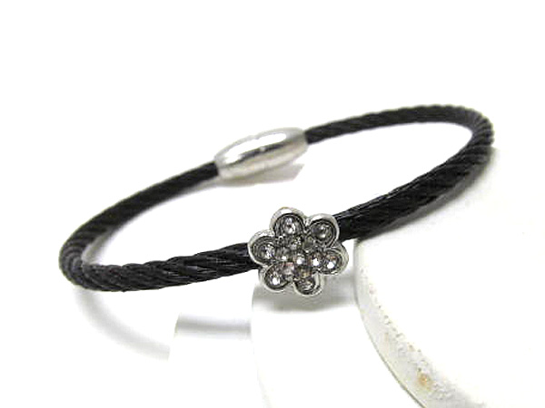 Crystal flower wire cable magnetic bangle bracelet