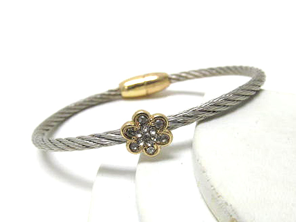 Crystal flower wire cable magnetic bangle bracelet