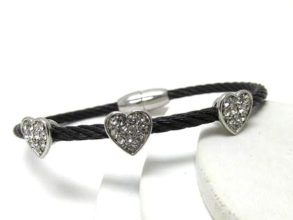 Crystal three flowers wire cable magnetic bangle bracelet