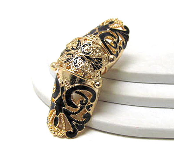 Long finger joint filigree and epoxy stretch nuckle ring