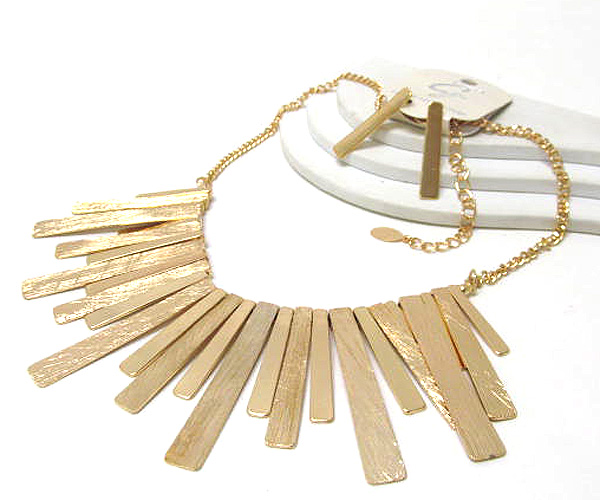 Multi metal scratch bar drop necklace earring set