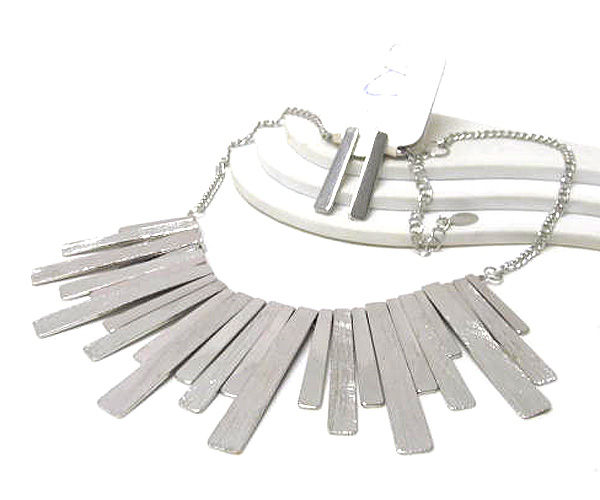 Multi metal scratch bar drop necklace earring set