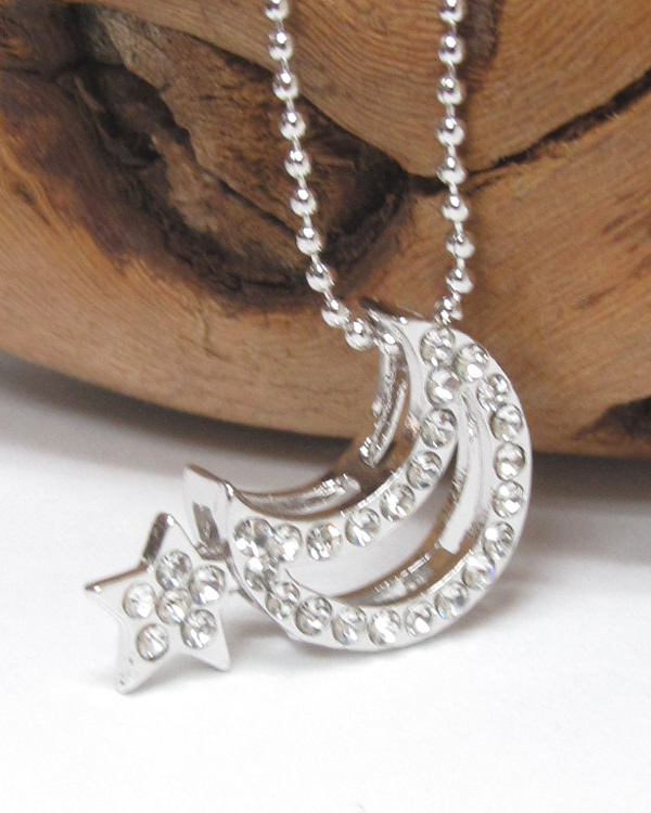 Made in korea whitegold plating crystal half  moon pendant necklace