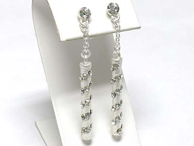 Crystal screwed metal bar drop earring