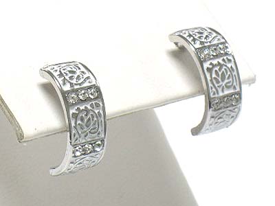 Whitegold palting crystal and enamel half hoop arc earring - hoops