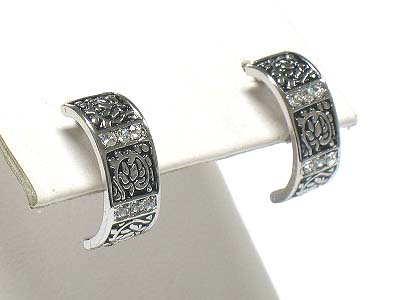 Whitegold palting crystal and enamel half hoop arc earring - hoops