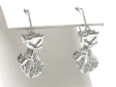 Whitegold palting crystal stud cat drop earring