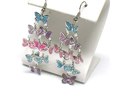 Enamel butterfly cascade drop earring