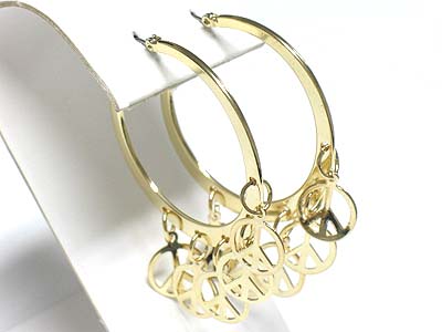 Multi peace mark dangle hoop earring - hoops