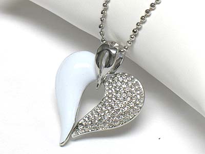 Half crystal half enamel heart pendant necklace