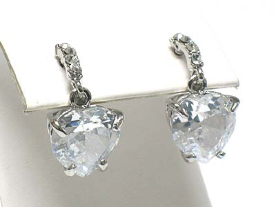 Cubic zirconia heart drop earring