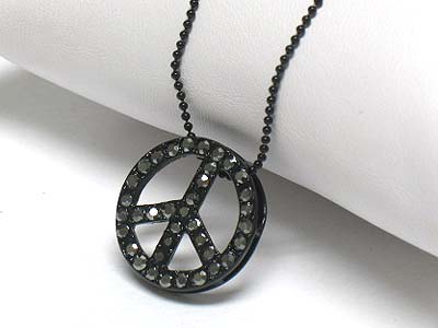 Crystal stud metal peace mark neckalce