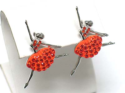 Crystal stud enamel metal ballerina earring