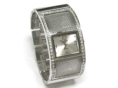 Crystal frame metal mesh watch