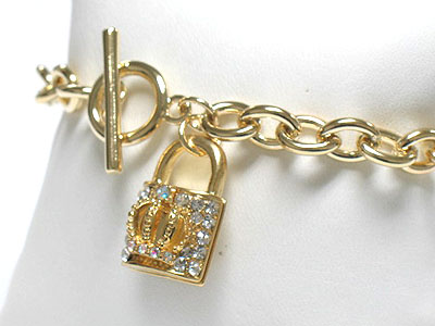 Crystal crown pedlock charm toggle bracelet