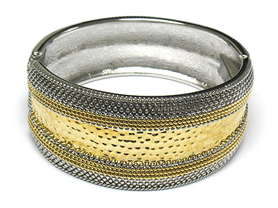 Wide two tone metal hinge bangle