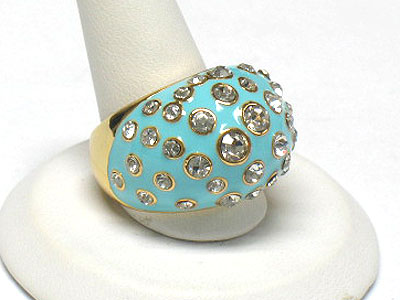 Crystal bubble enamel metal puff ring