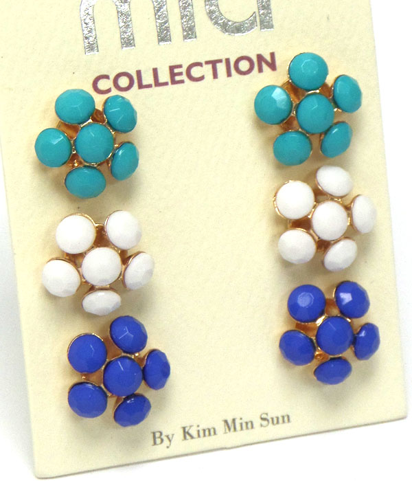 Multi color acrylic flower earring set of 3