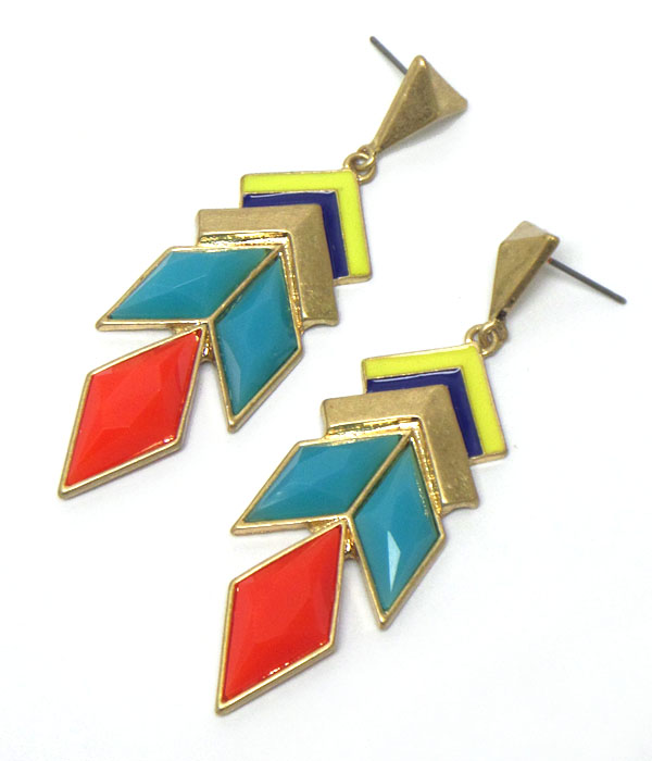 Acrylic stone and epoxy chevron pattern drop earring 