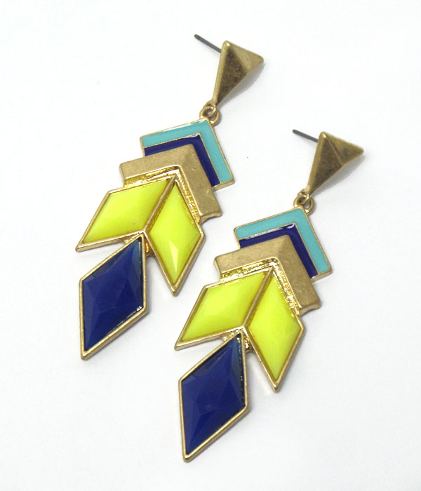 Acrylic stone and epoxy chevron pattern drop earring 