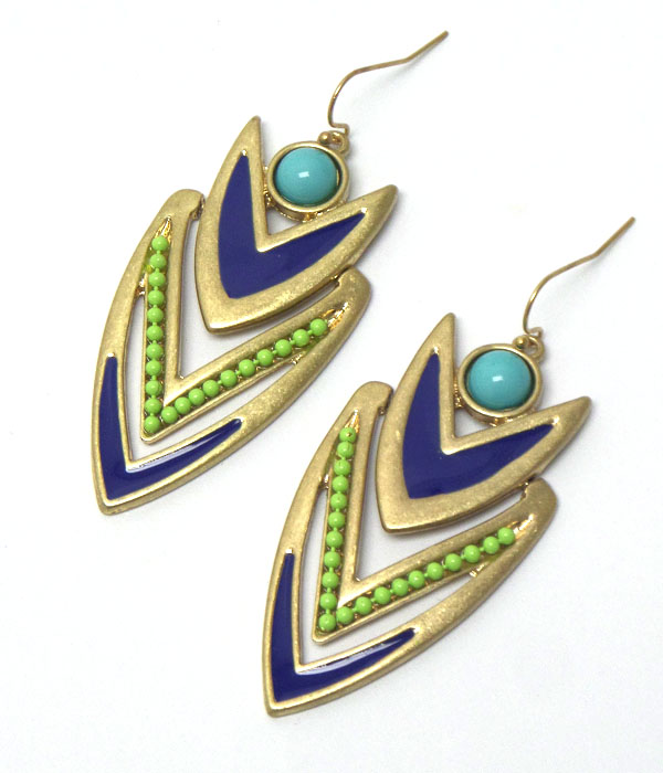 Seed bead and epoxy chevron pattern drop earring