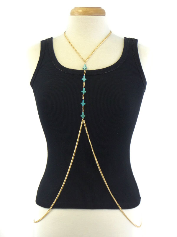 Multi turquoise cross center link body chain