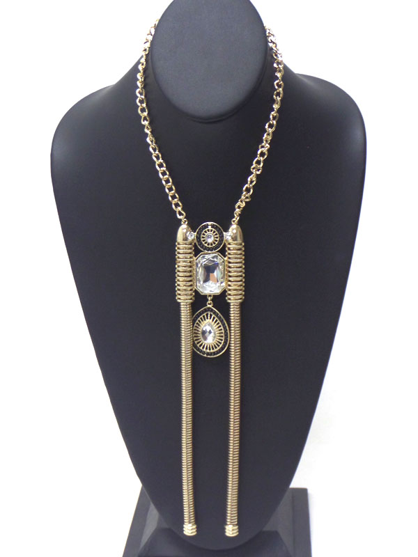 Facet stone and metal filigree teardrop and thick snake chain drop necklace