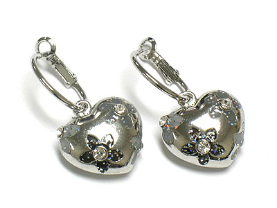 Enamel and crystal flower deco heart earring