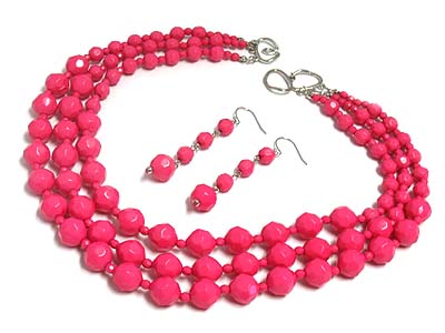 Triple strand glass beads necklace and earring set