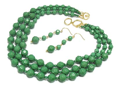 Triple strand glass beads necklace and earring set