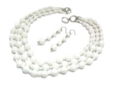 Triple strand glass beads necklace and earring set