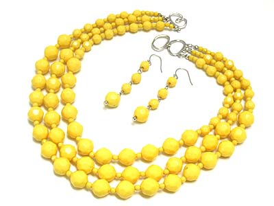 Triple strand glass beads necklace and earring set