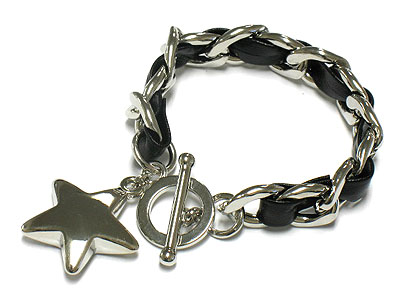 Nautical color braided chain and band star charm bracelet