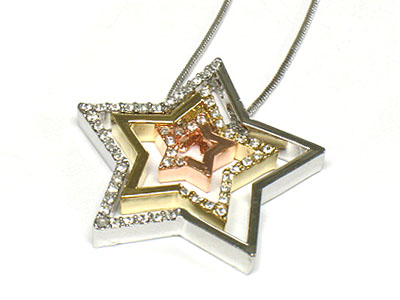 Crystal simple style triple star pendant necklace 