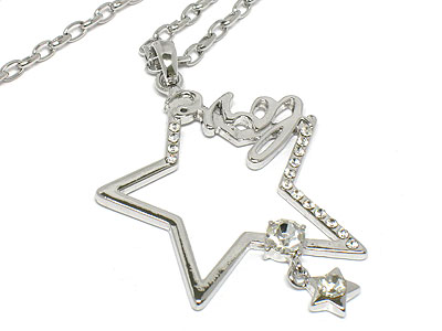 Crystal star with love and small star dangle chain necklace 