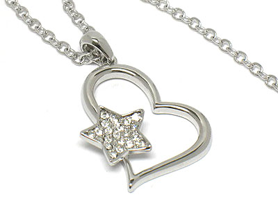 Crystal metal heart and star necklace 