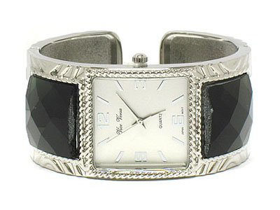 Classic square face and big facet cut stone bangle watch