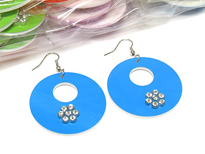 Dozen special - pastel tone acryl round earring with crystal stone mens jewelry