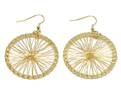 Metal wired round disk earring