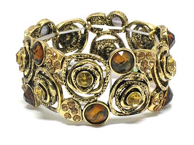 Antique style crystal deco metal bracelet 