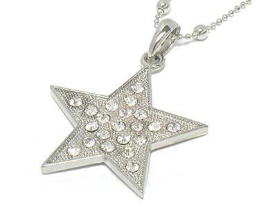 Crystal paved star pendant metal bead strand necklace